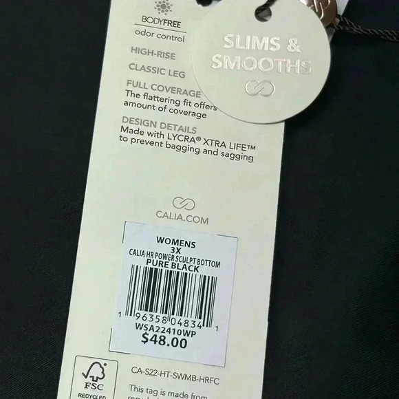 Calia Pure Black Women's Power Sculpt High Rise Swim Bottom Full Coverage 3X NWT - Picture 5 of 7